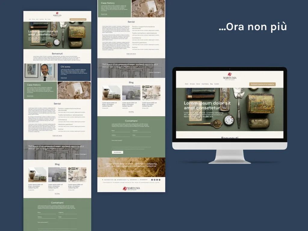 Nuova homepage Perizie Antiquariato dopo il restyling di Francesca Spampinato graphic e web designer a None Torino