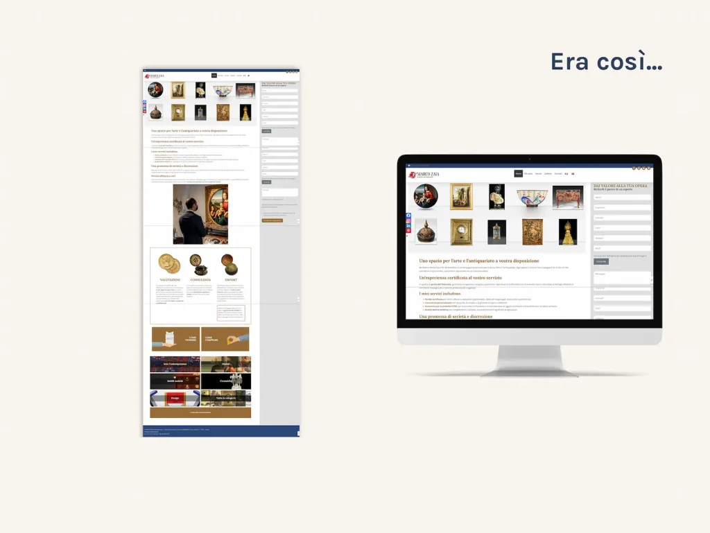 Vecchia homepage Perizie Antiquariato prima del restyling grafico di Francesca Spampinato graphic e web designer a None Torino