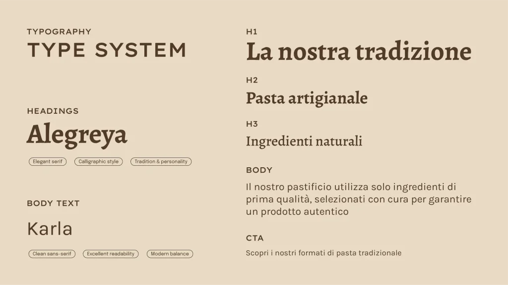 Typography system Pastificio La Ginestra – Scelte tipografiche precise per pasta italiana