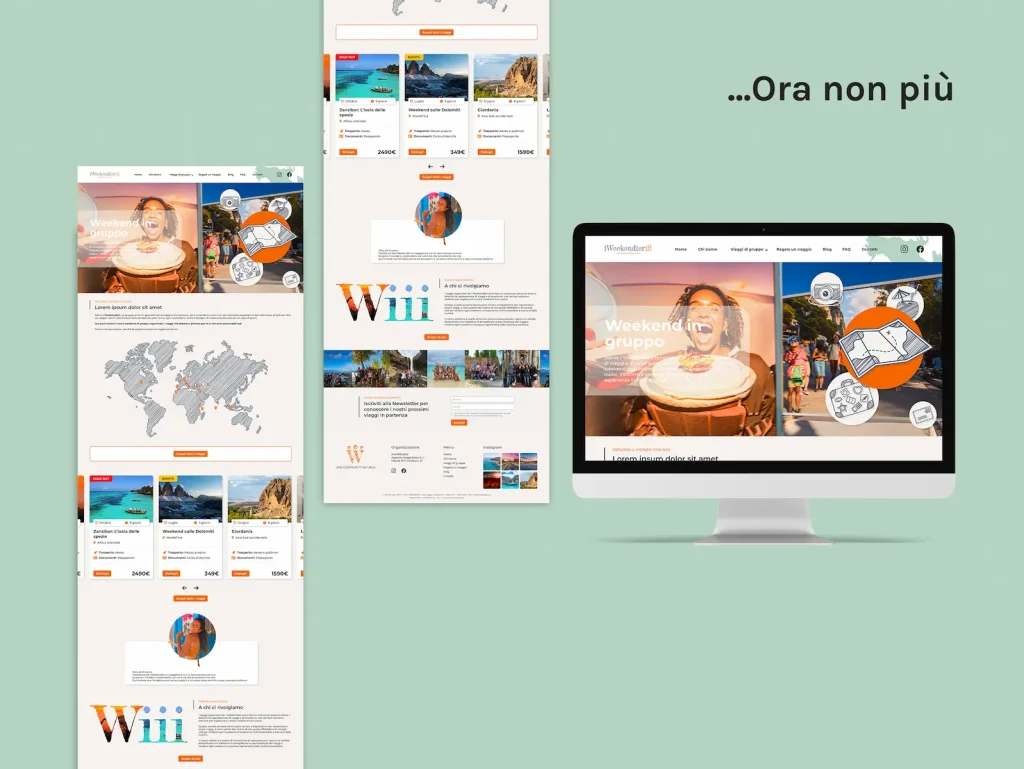 Nuova homepage Weekendieriviaggidigruppo dopo il restyling grafico di francesca spampinato graphic e web designer