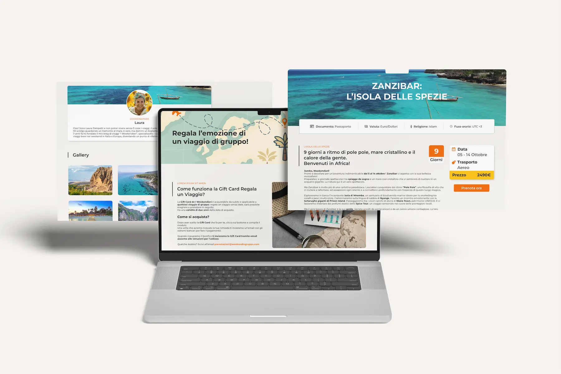 weekendieriviaggidigruppo sezione viaggi con card informative e etichette visive per migliorare la user experience – progetto di Francesca Spampinato